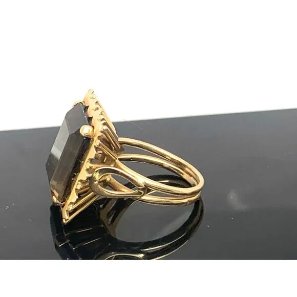Smokey Quartz Cocktail Ring 18k Yellow Gold Estate Jewelry Women's Size 5.25